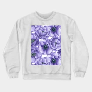 Violet anemone flowers watercolor pattern Crewneck Sweatshirt